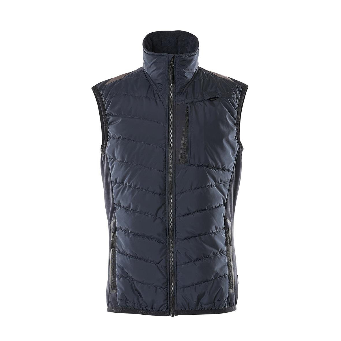 Marinfärgad termoväst med stående krage och dragkedja fram