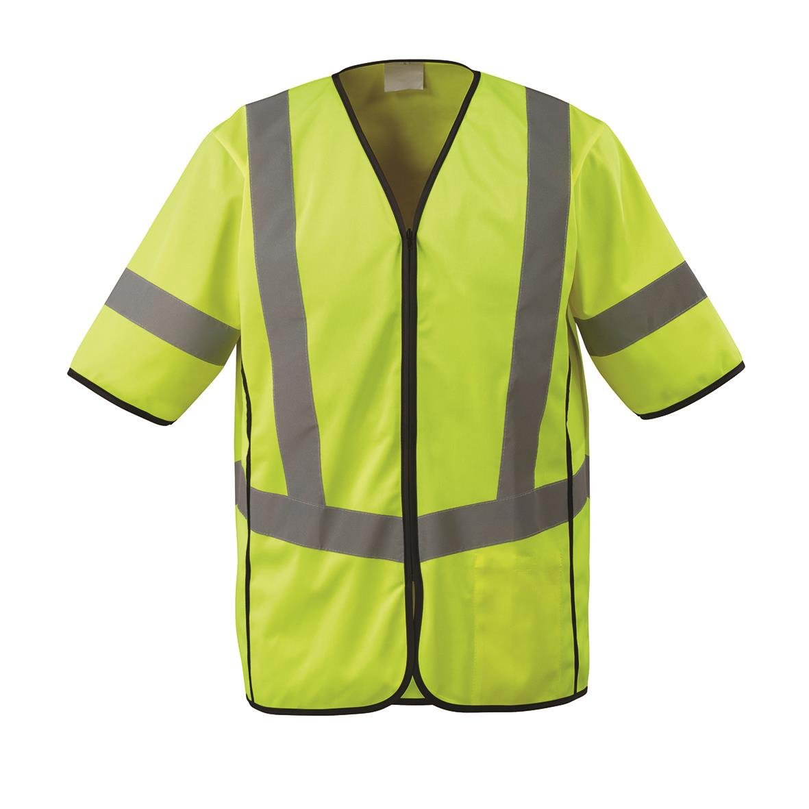 Varselväst i klass 3 med gul varselfärg och reflexremsor, kortärmad