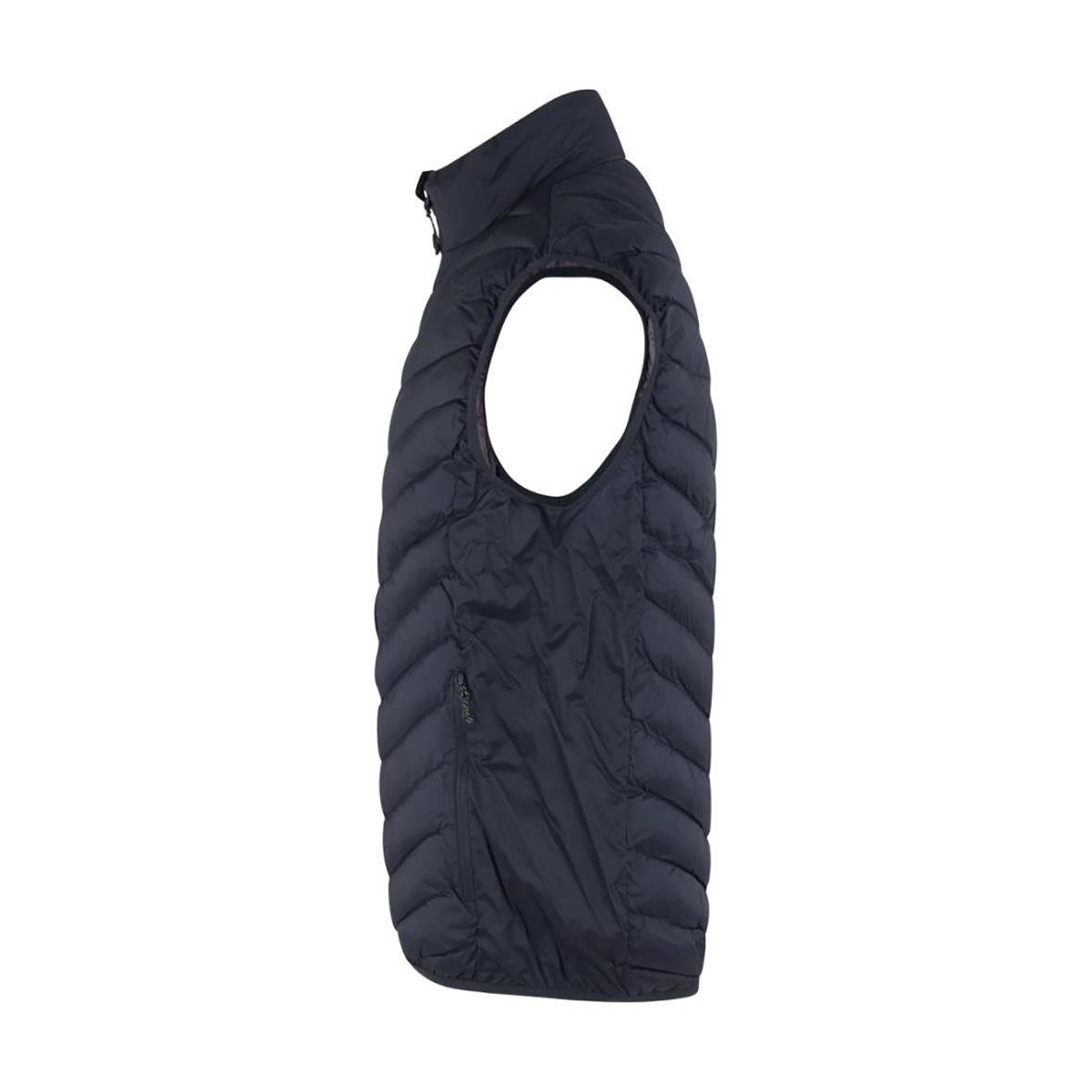 Mörkblå väst med ärmlös design och hög krage