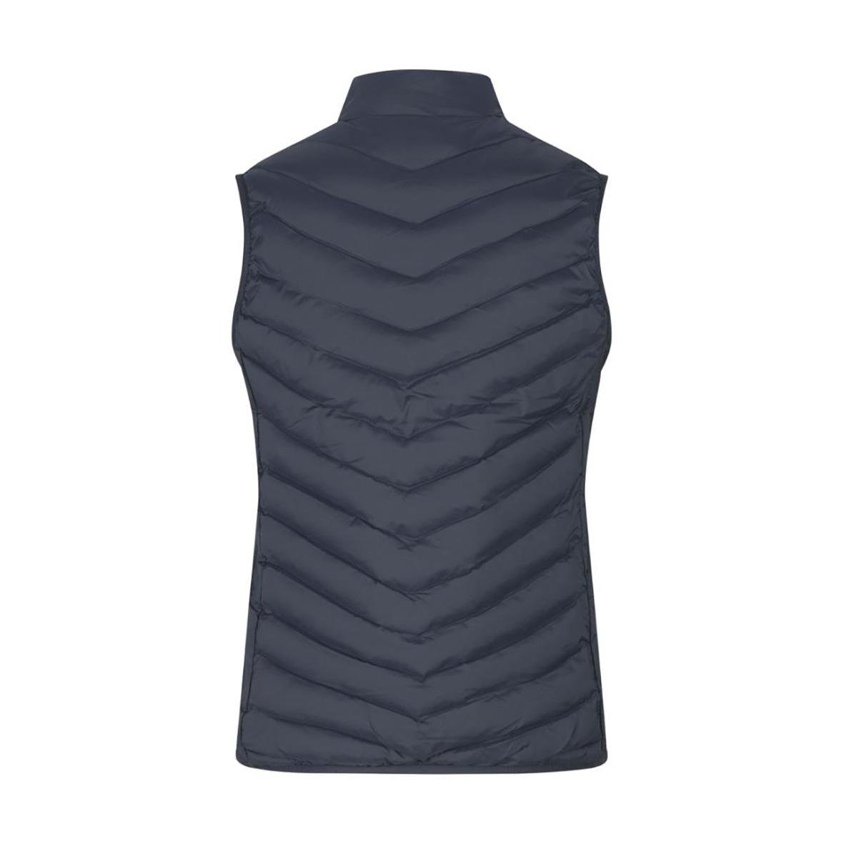 Damväst i marinblått med quiltad design och ståkrage