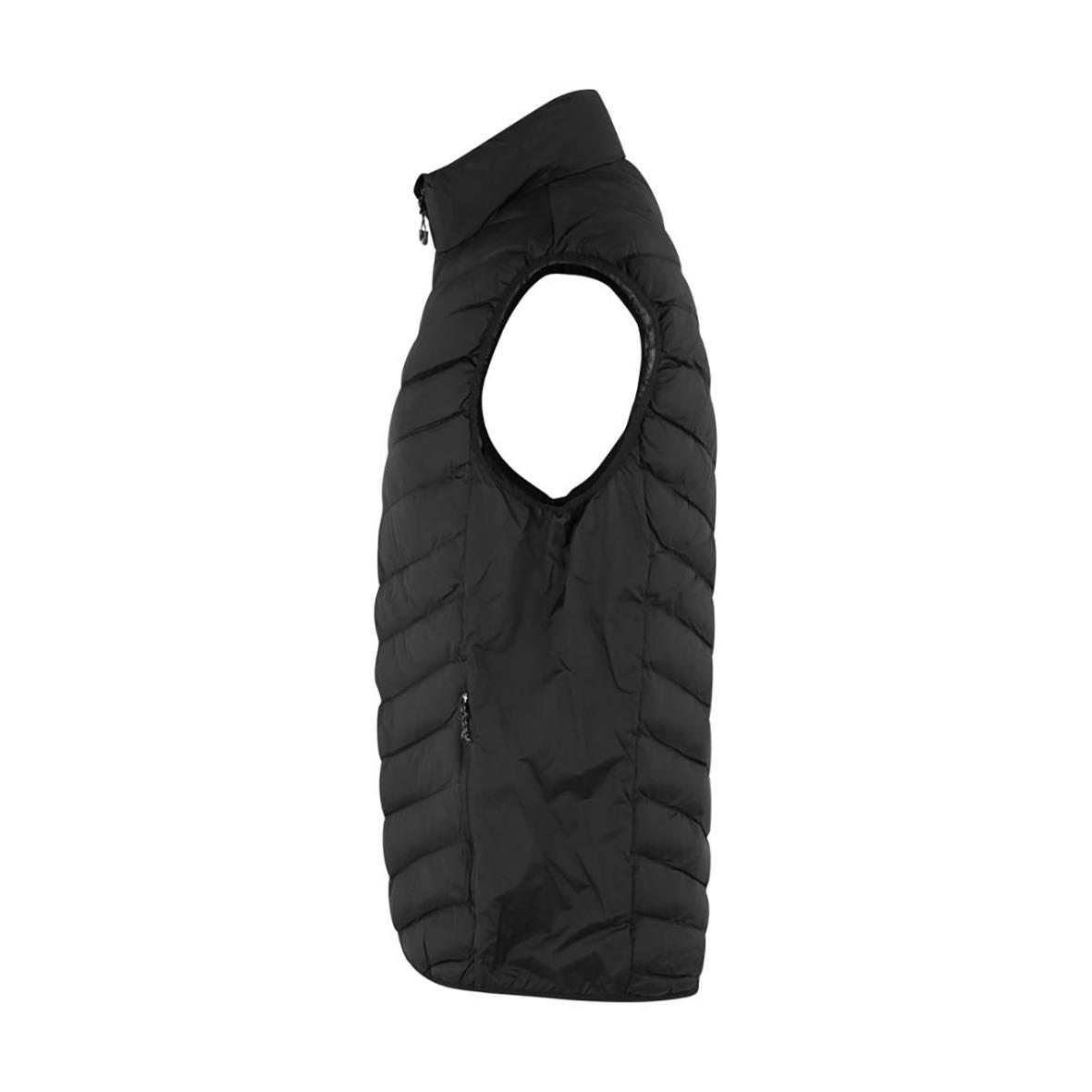 Svart väst med ärmlöst design och dragkedja på sidan