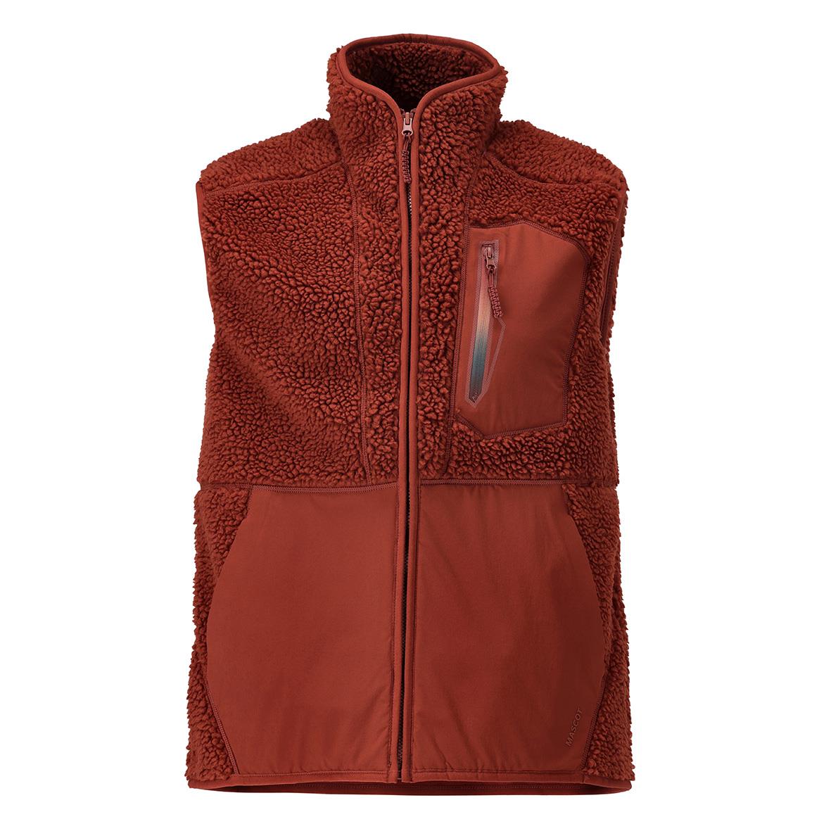 Röd fleeceväst med dragkedja och bröstficka i polyester, storlek 2XL