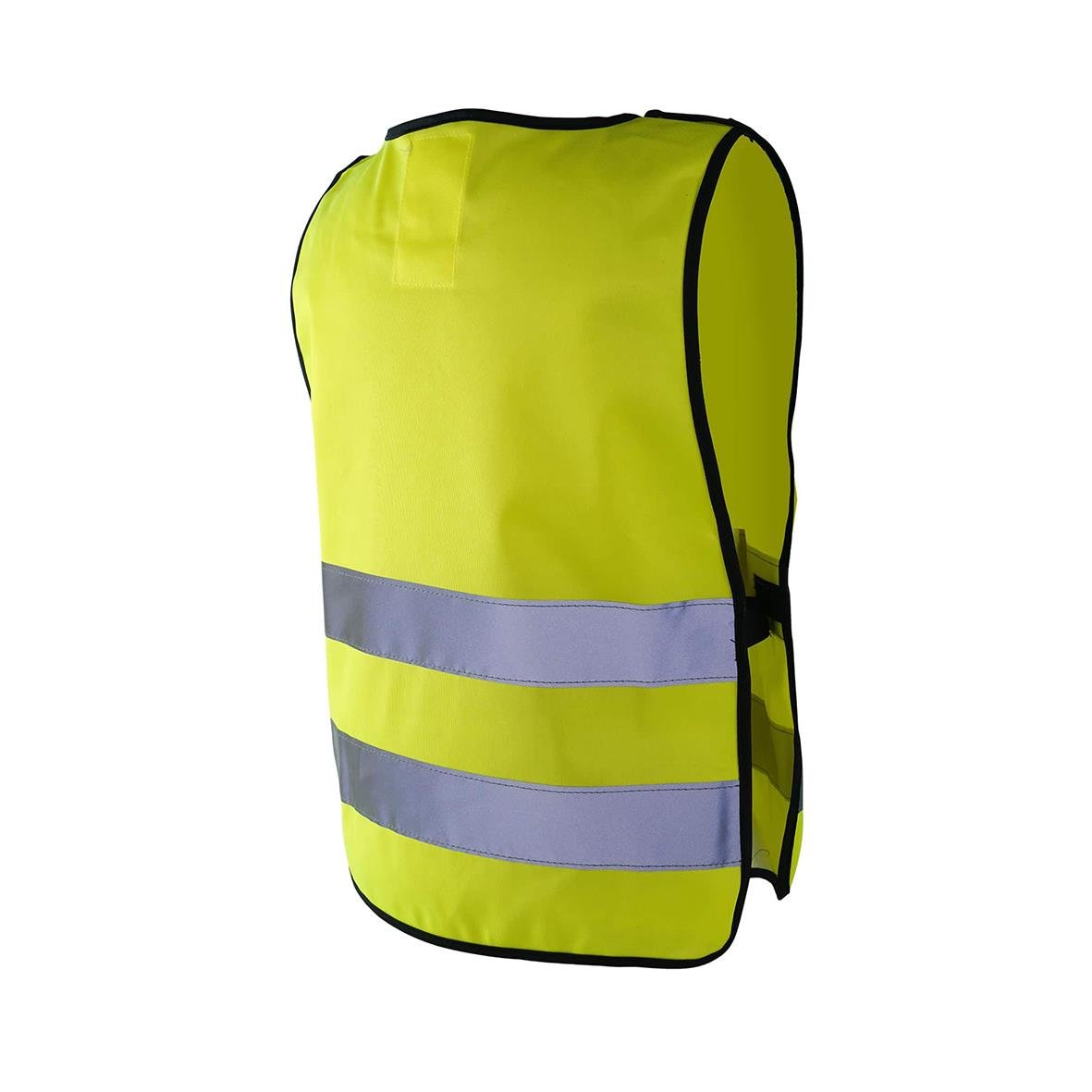 Gul barnväst med reflexband och svart kant, liten storlek XS