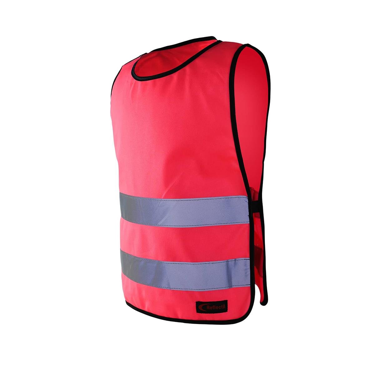Rosa barnväst med reflexband och svart kant, varselväst Reflectil 404 VLS för barn i storlek XS