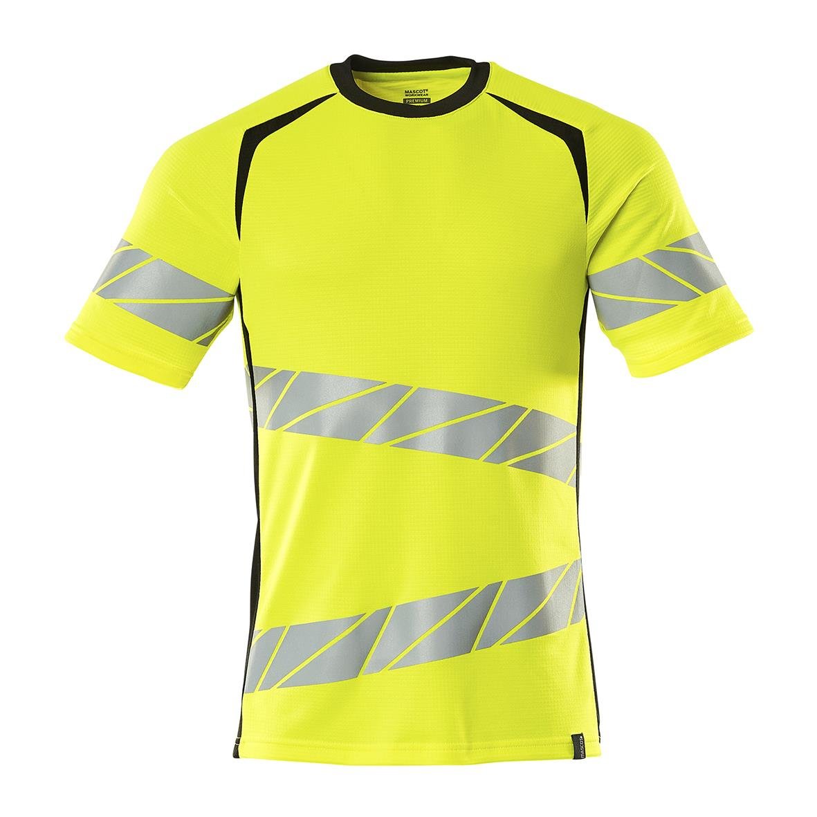 Gul varselväst t-shirt med svarta detaljer och reflexremsor på ärmarna