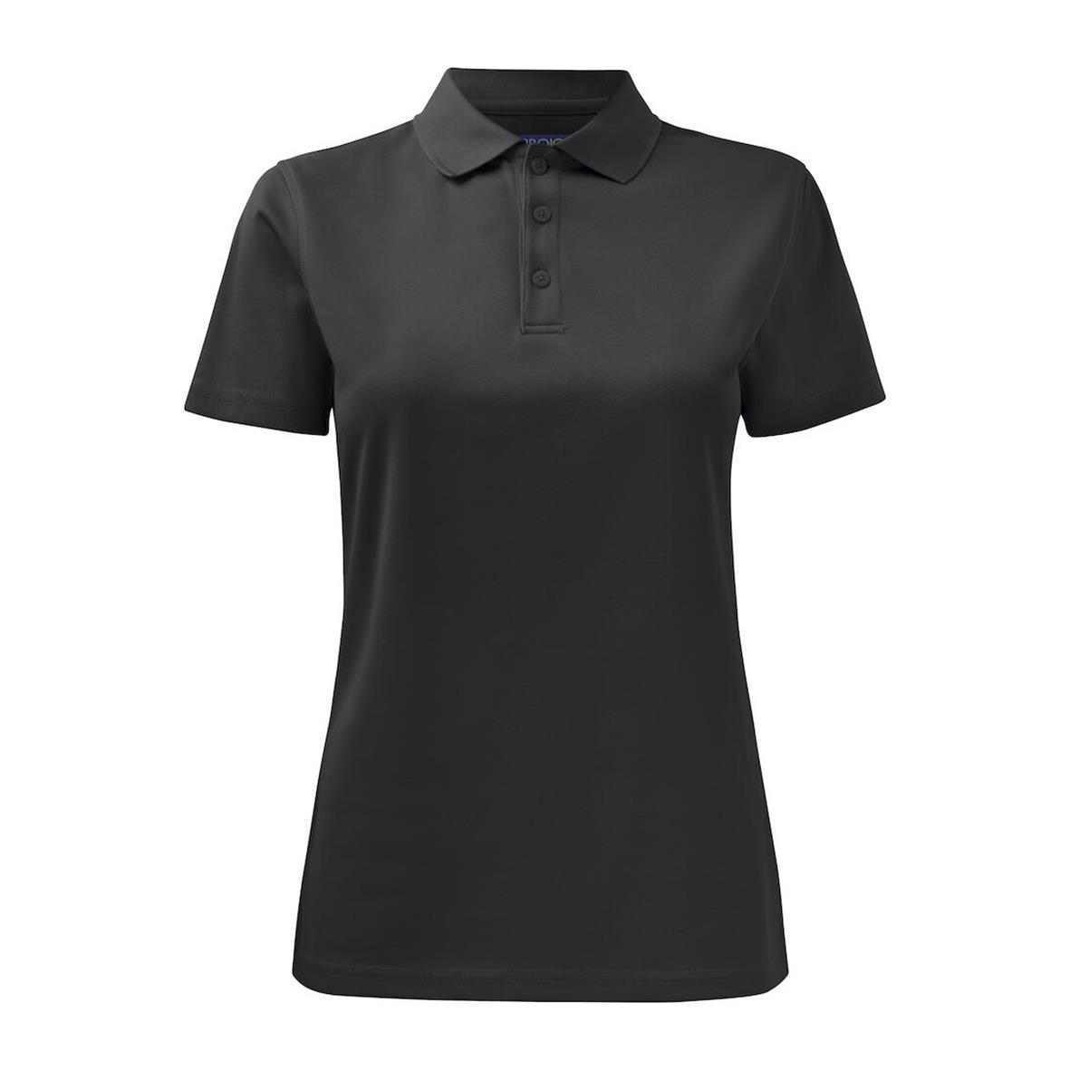 Svart damfunktionspiké i polyester med krage och knappar, storlek XL