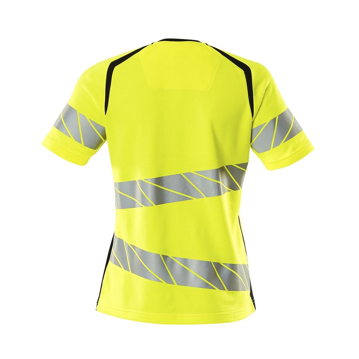 Varselgul och svart dam T-shirt med varningsmönster och reflexremsor