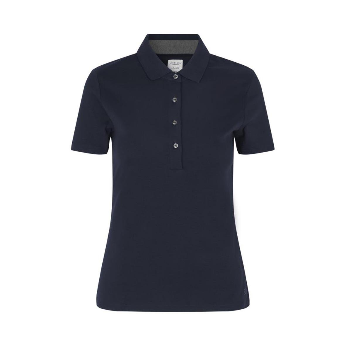 Marinblå pikétröja med kort ärm och knappar fram