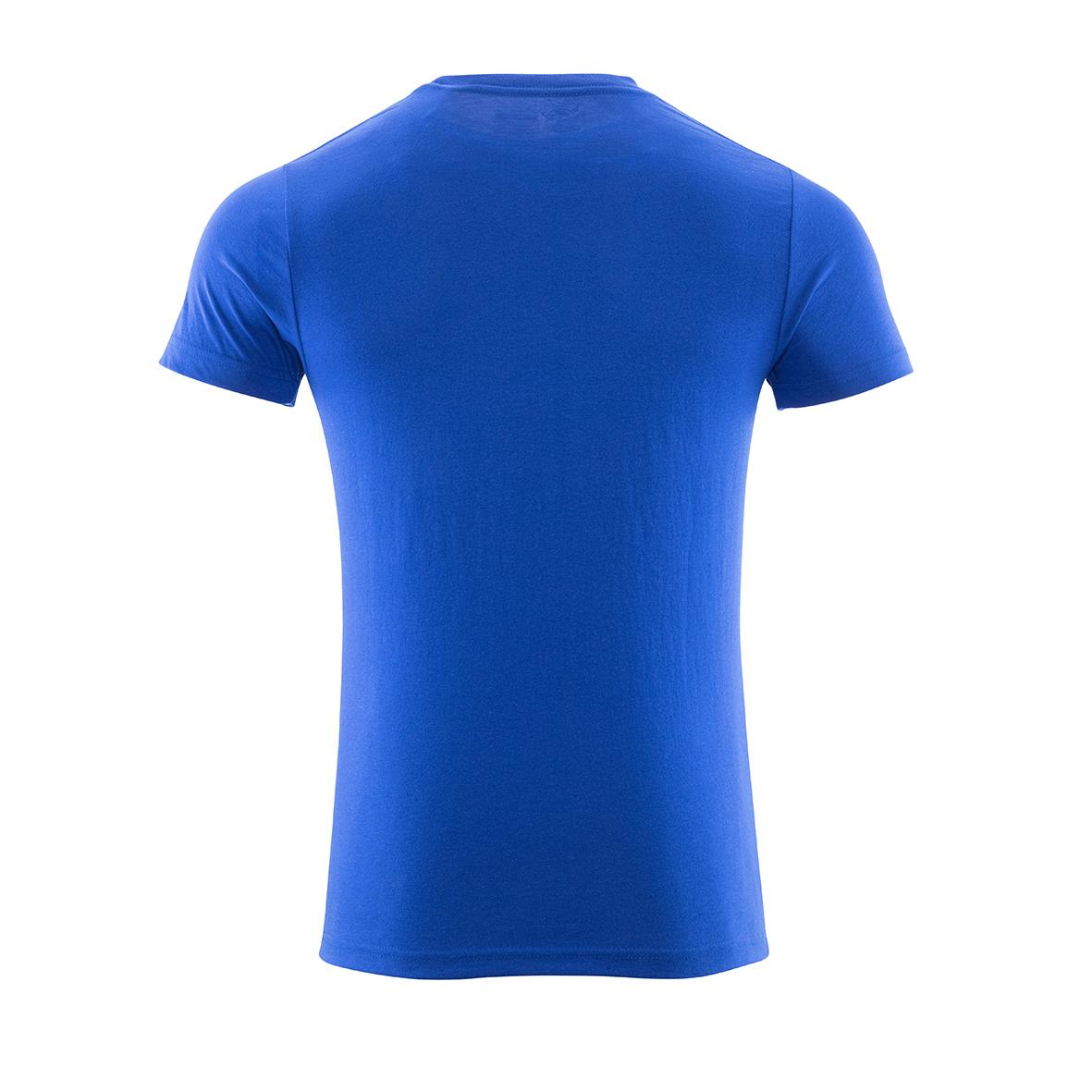 Blå t-shirt sett bakifrån, enkel design utan mönster eller logotyper