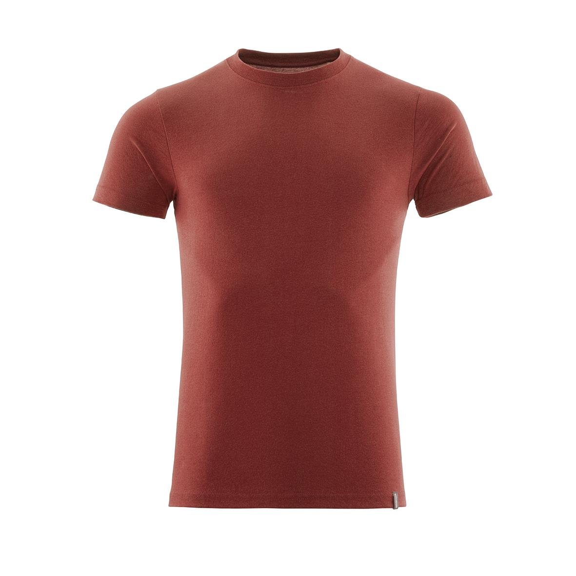 Höstfärgad t-shirt i mörkröd nyans med korta ärmar och rund hals