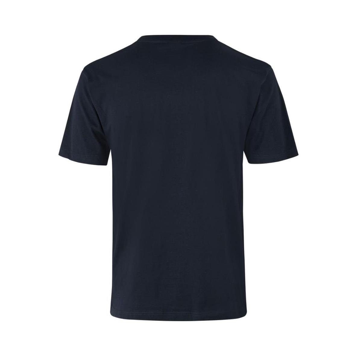 Mörkblå T-shirt med korta ärmar och rund hals sett bakifrån