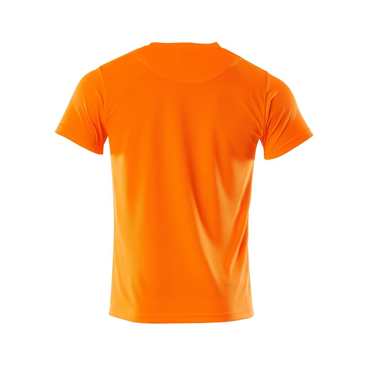 Orange T-shirt med kort ärm och rund hals, sett bakifrån