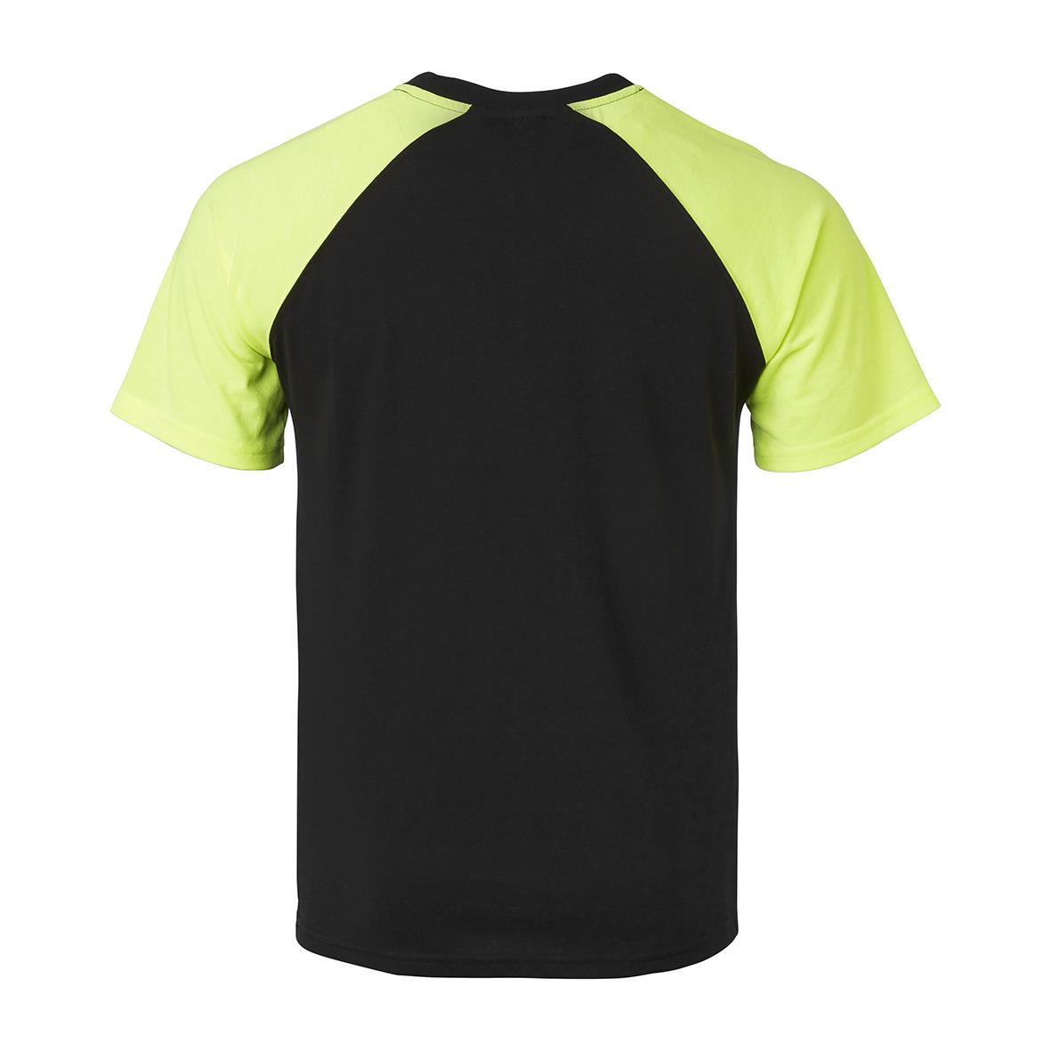 Svart T-shirt med ljusgul ärm och axlar, storlek L