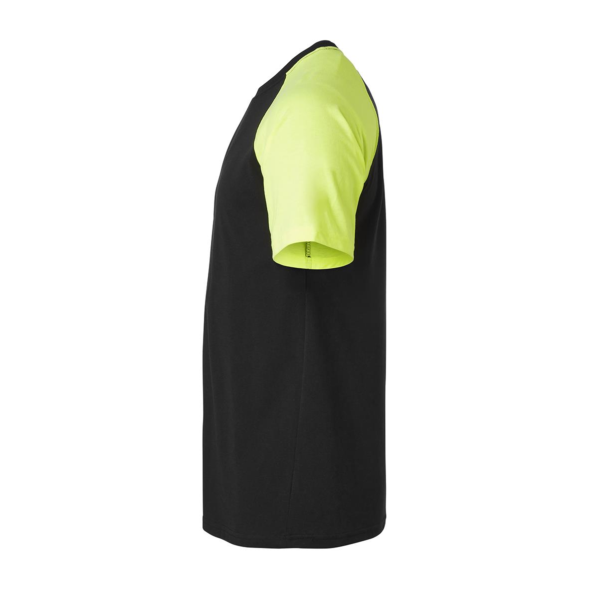 Svart T-shirt med varselgul ärm och axel, storlek L