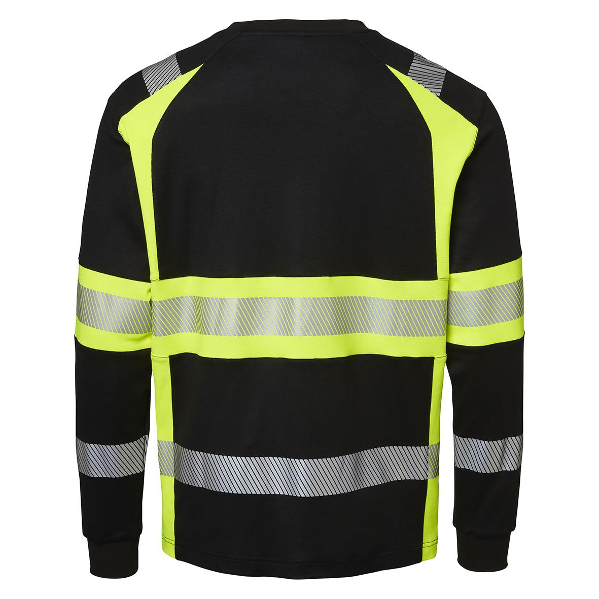 Svart T-shirt med varselgult och reflekterande band, långärmad, för säkerhet