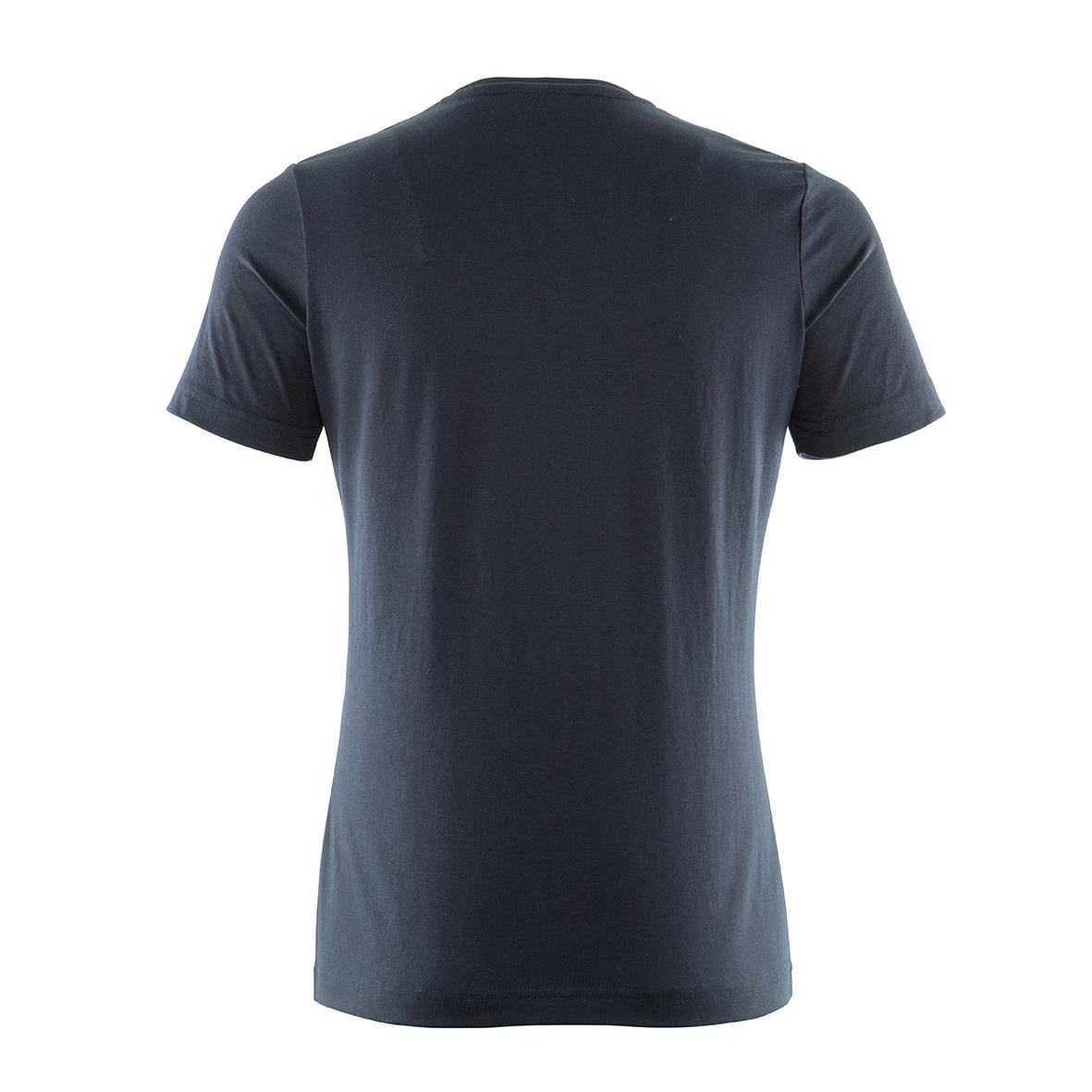 Mörk marin T-shirt sett bakifrån, kortärmad, enkel design, liten storlek XS