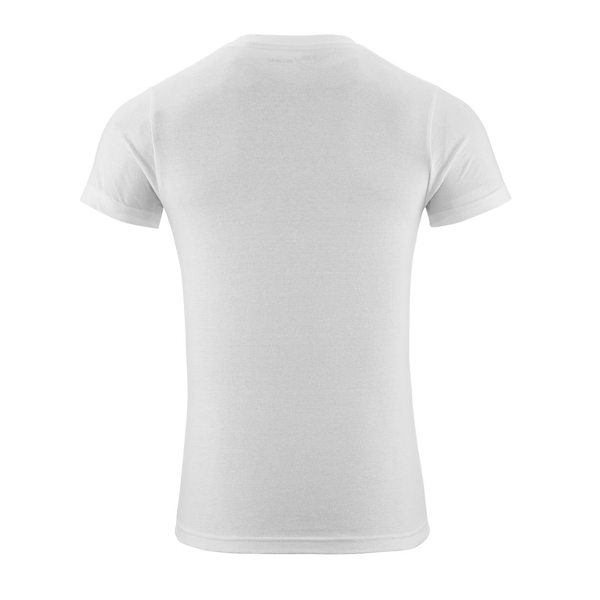 Vit t-shirt i storlek XL med rund hals och korta ärmar, sett bakifrån