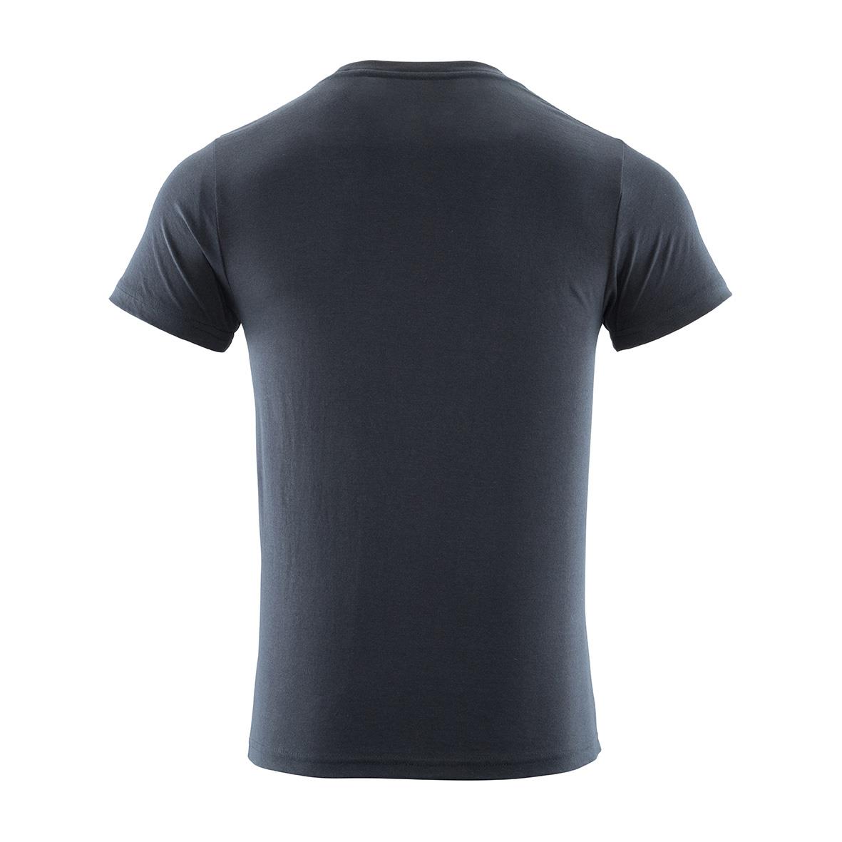 Mörkblå t-shirt sett bakifrån, enkel design, kortärmad, marin färg