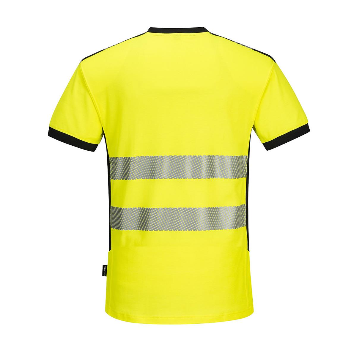 Varnings T-shirt i fluorescerande gult med reflekterande band och V-ringad design, storlek 3XL