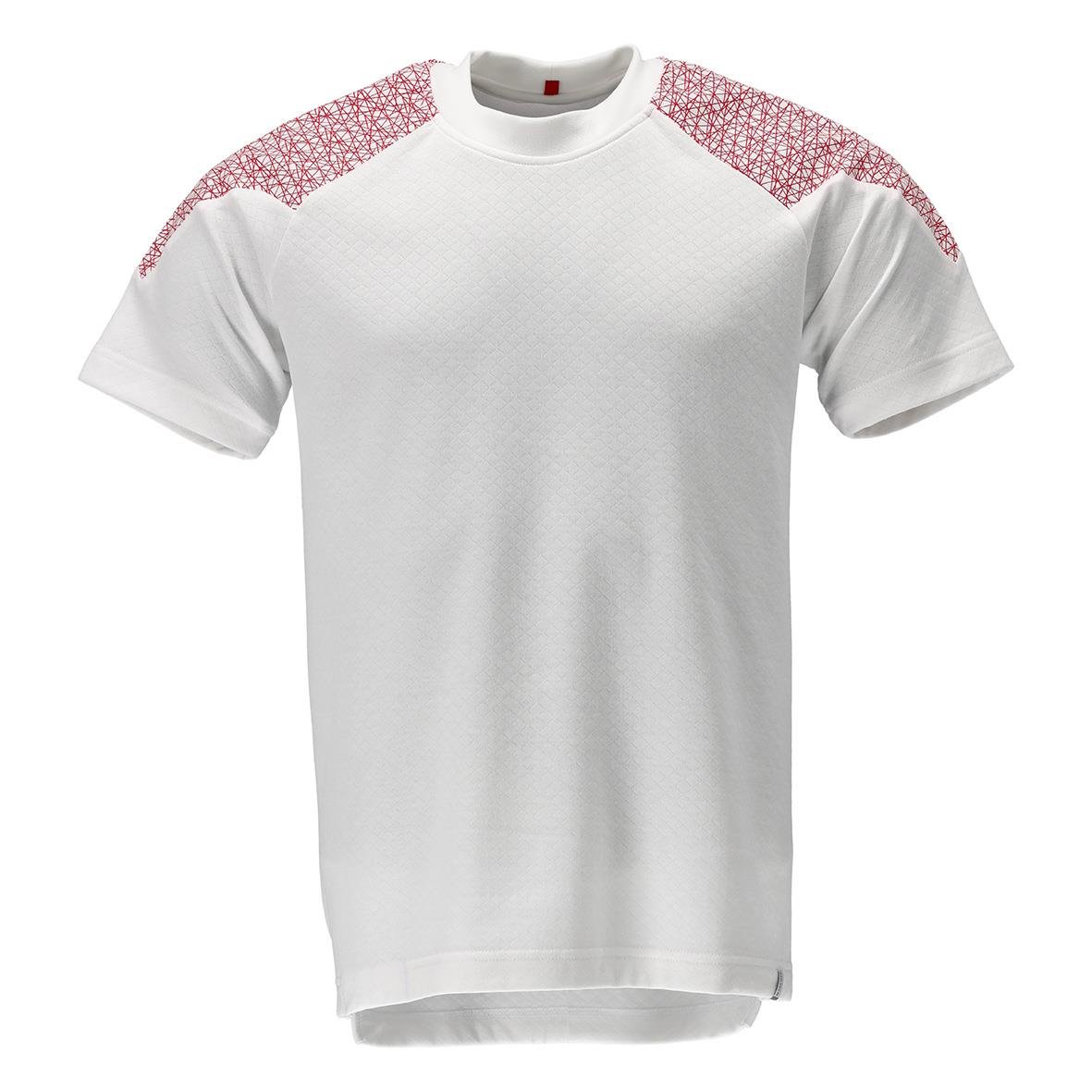 Vit t-shirt med röda mönster på axlarna