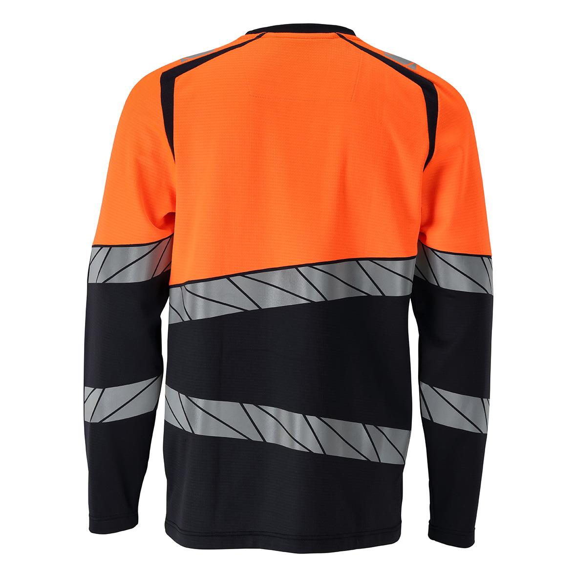 Långärmad T-shirt i marinblå och orange med reflexdetaljer och mönster