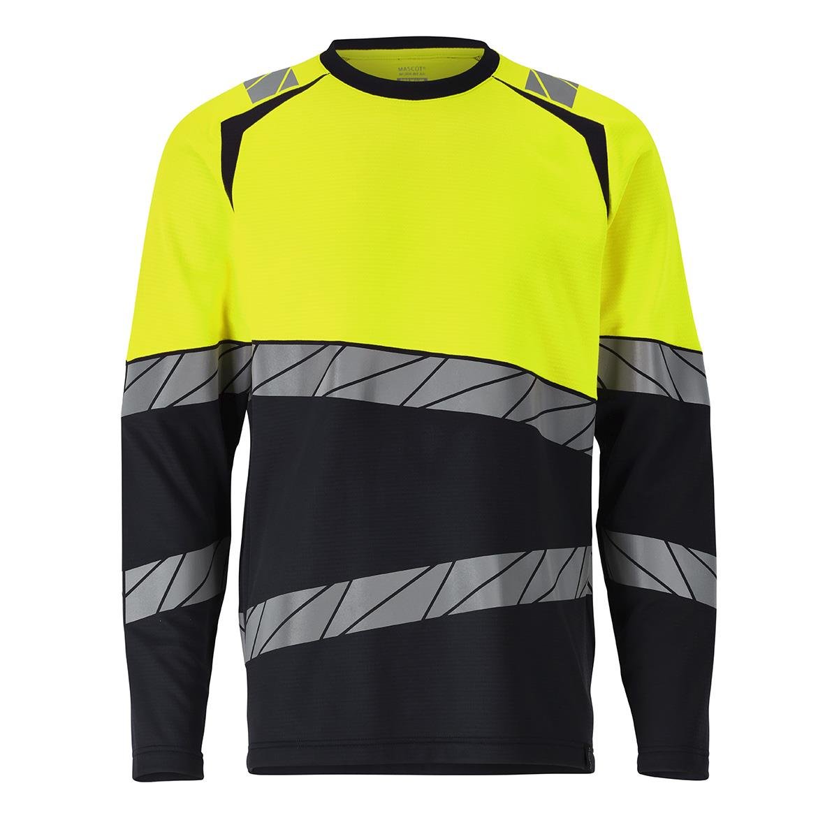 Långärmad svart och varselgul T-shirt med reflexdetaljer och mönster