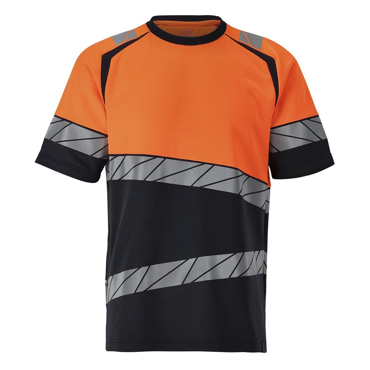 Orange och svart sporttröja med gråa diagonala band och svart krage