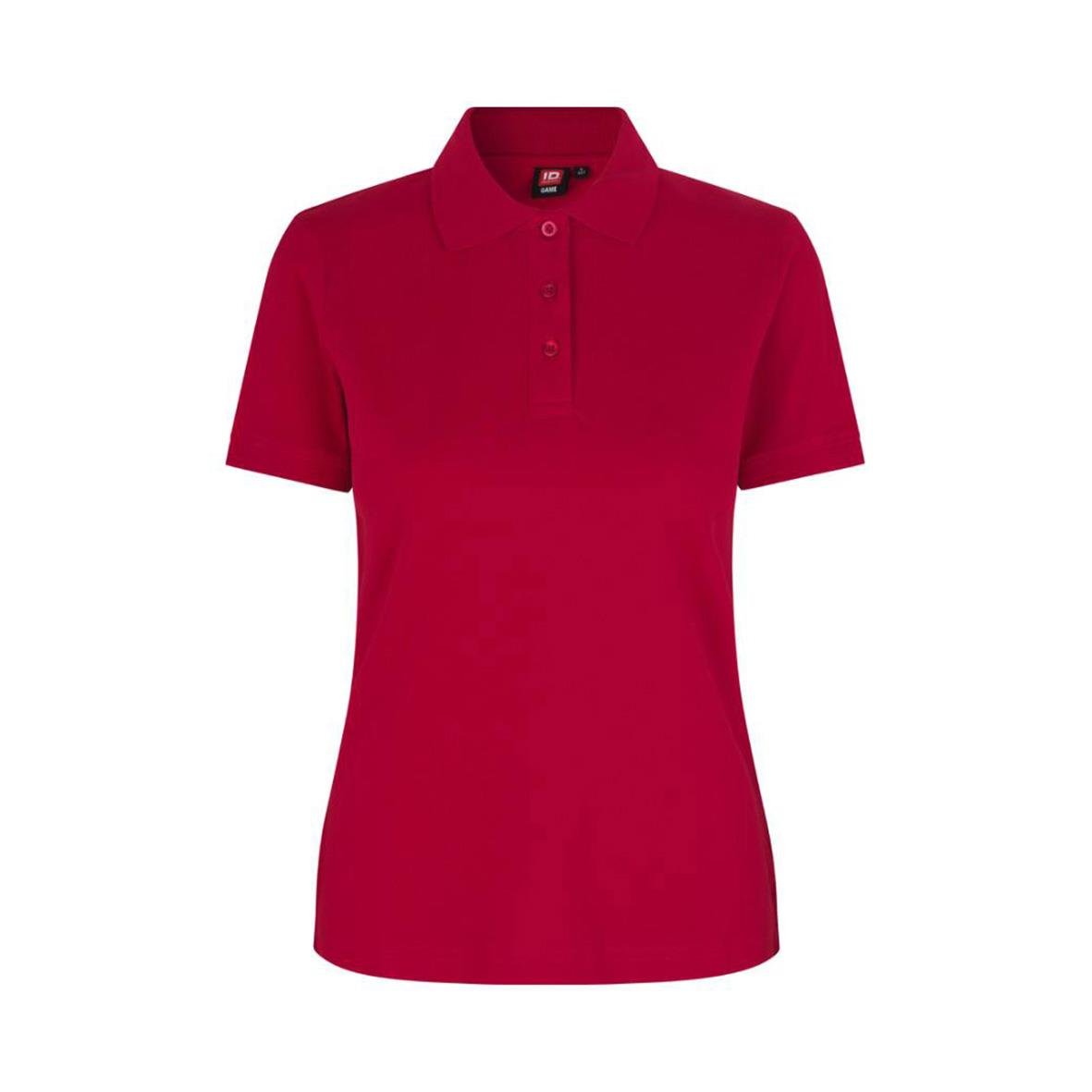 Röd dam pikétröja med krage och knappar i storlek XS