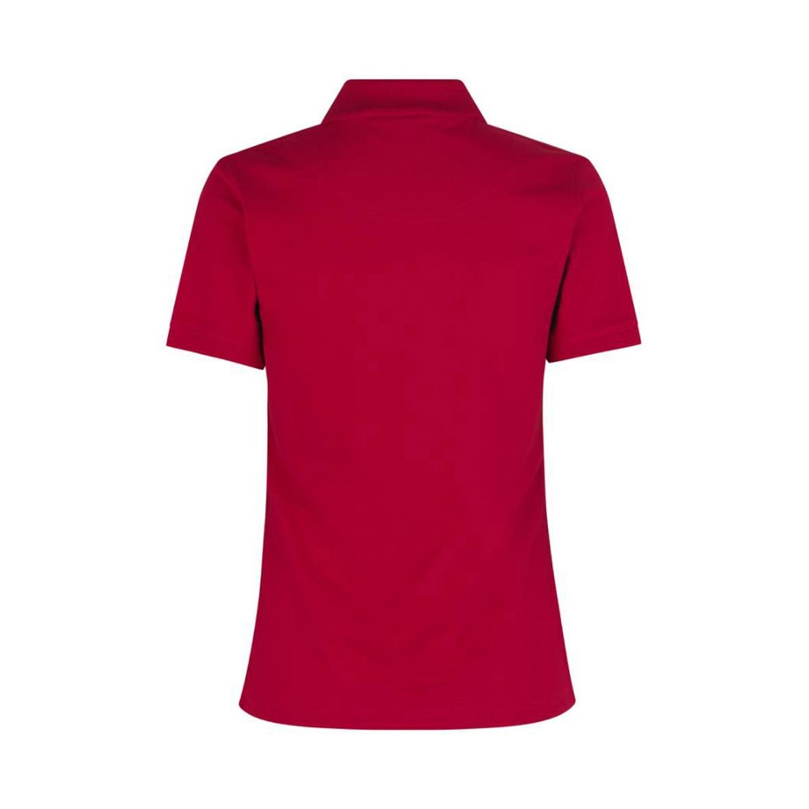 Röd dam pikétröja i storlek XS med krage sett bakifrån