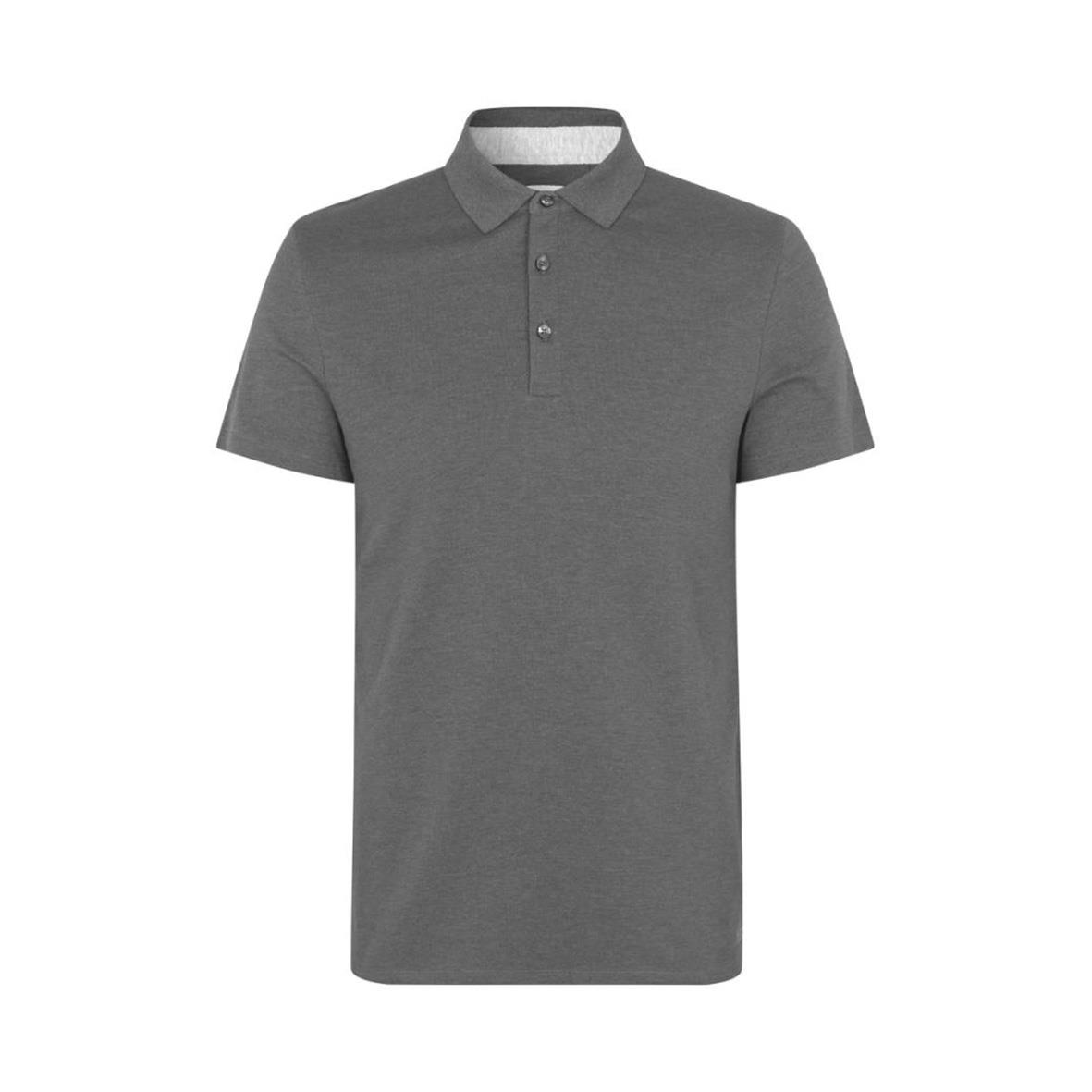 Mörk grå melange pikétröja med krage och knappar i storlek L