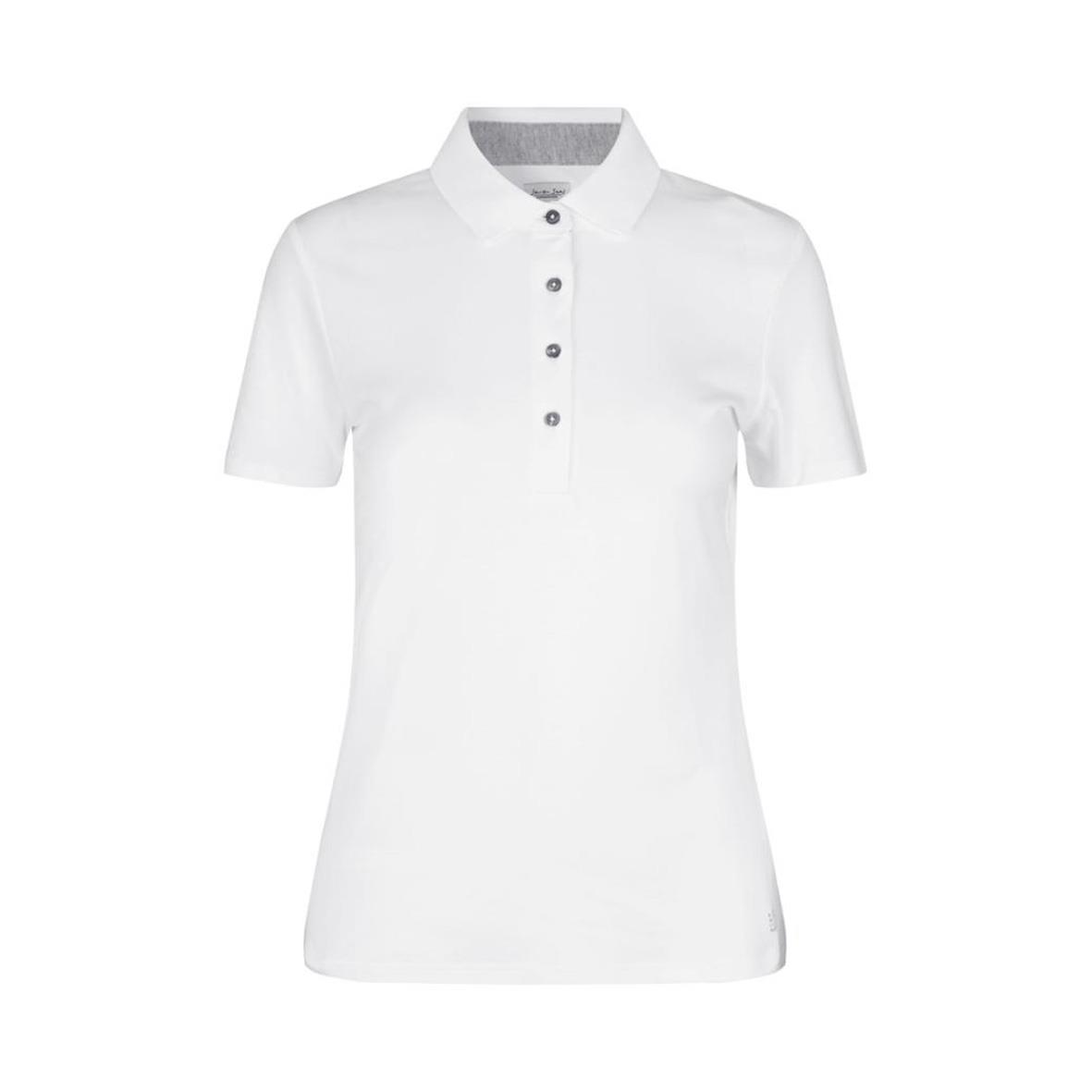 Vit pikétröja med knappar och ståkrage för dam i storlek XL