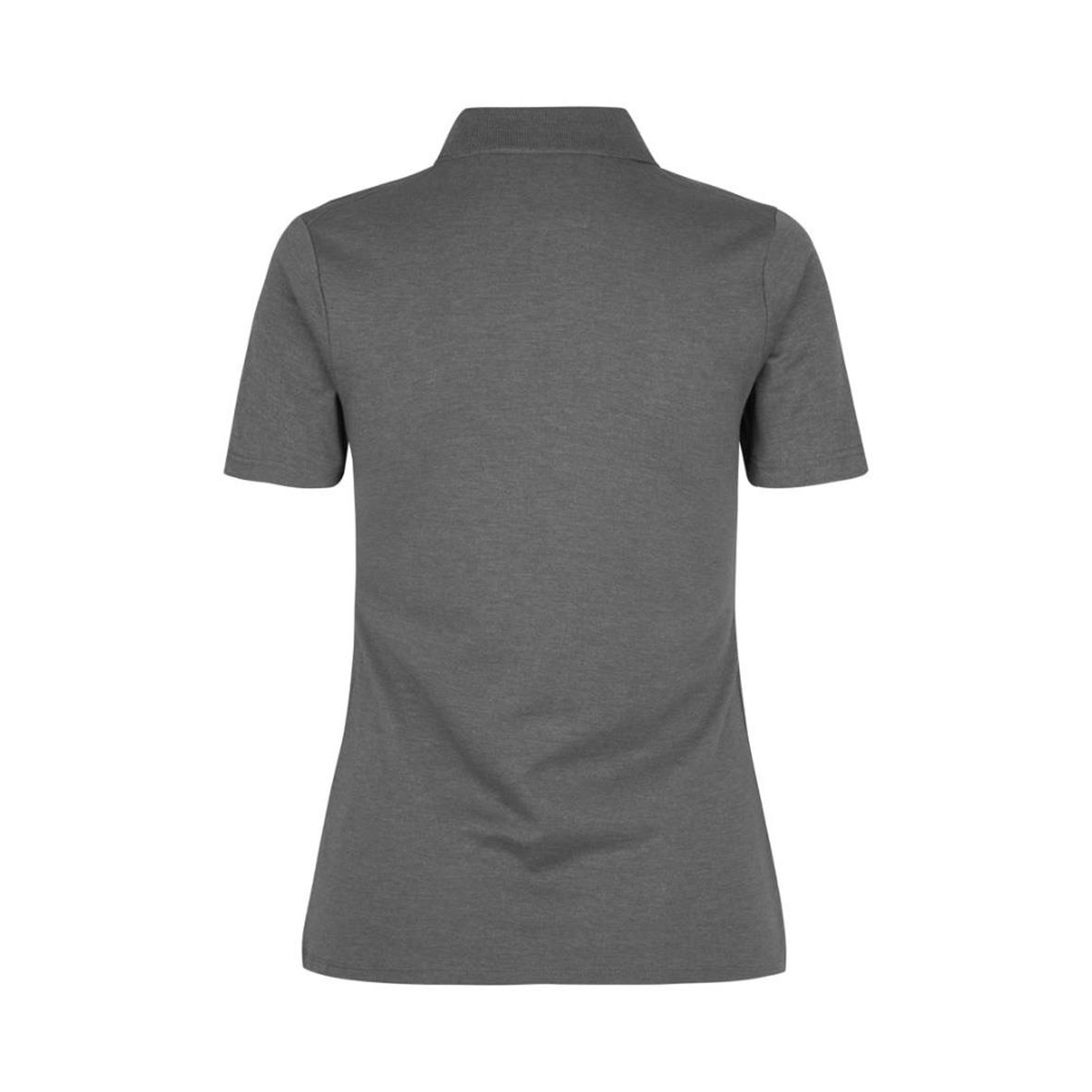 Mörkgrå melange pikétröja för dam med krage och korta ärmar