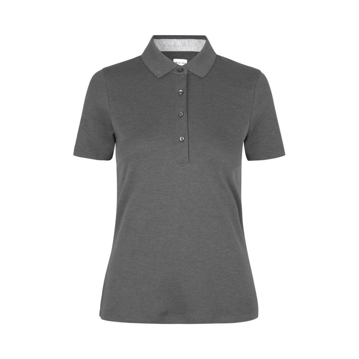 Mörk grå melange pikétröja för dam från Seven Seas S610 med krage och knappar