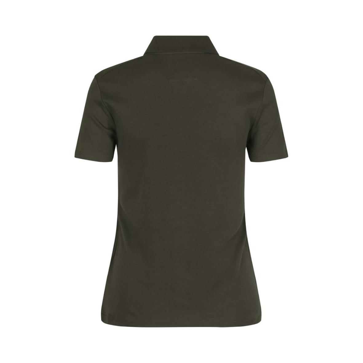 Olivgrön pikétröja för dam med krage och korta ärmar