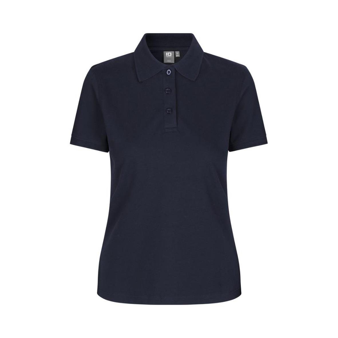 Mörkblå pikétröja för dam med korta ärmar och knappar fram