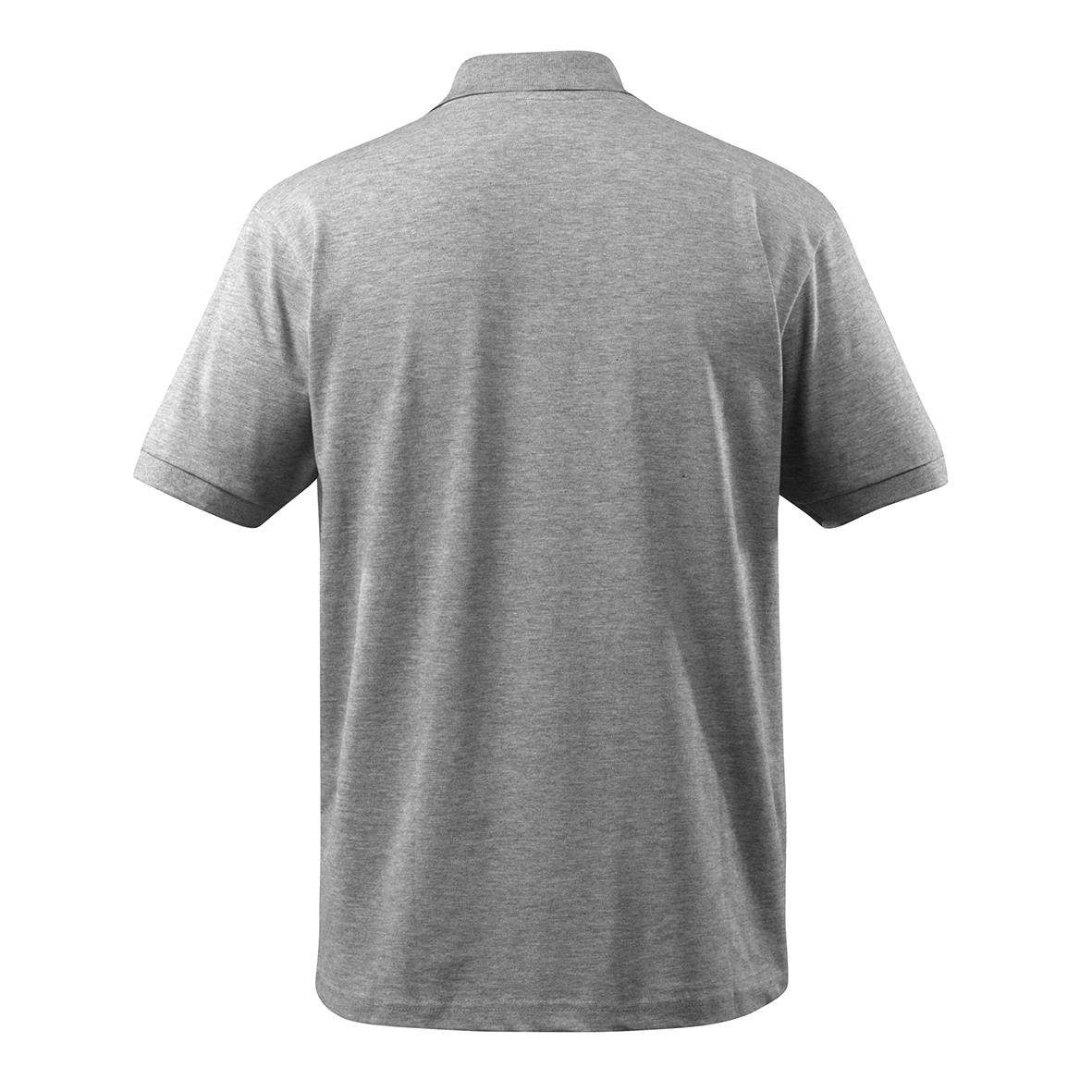 Gråmelerad pikétröja med kort ärm och krage, set från baksidan