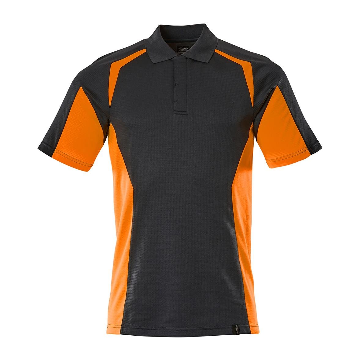 Mörk marin och varselorange pikétröja med korta ärmar och krage i storlek 2XL