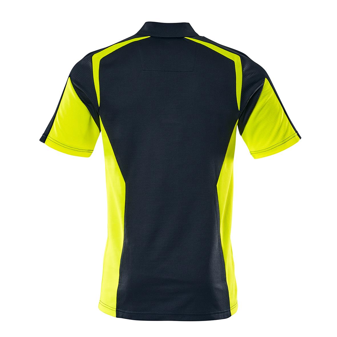 Pikétröja i mörk marin och varselgul med korta ärmar och sportig design