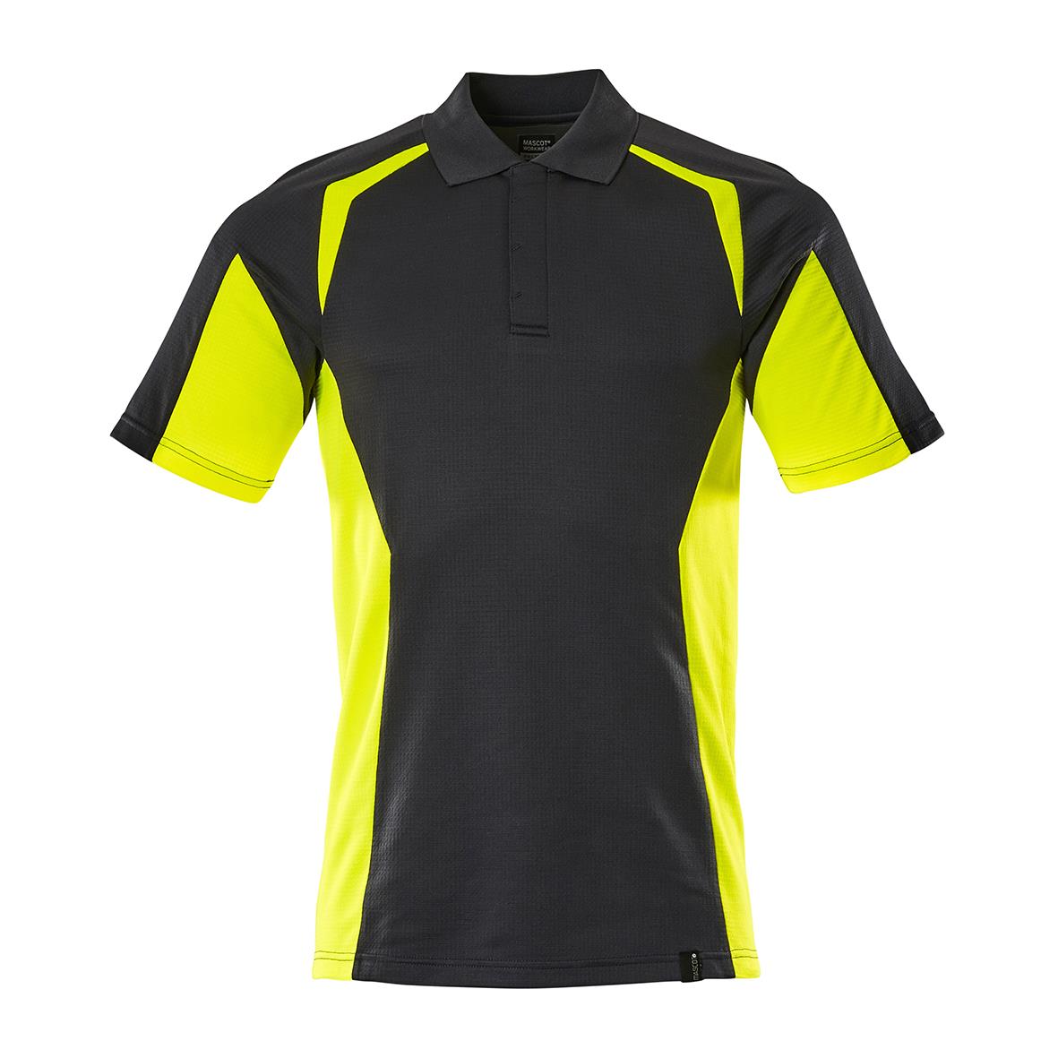 Svart och varselgul pikétröja med krage och korta ärmar i storlek 2XL