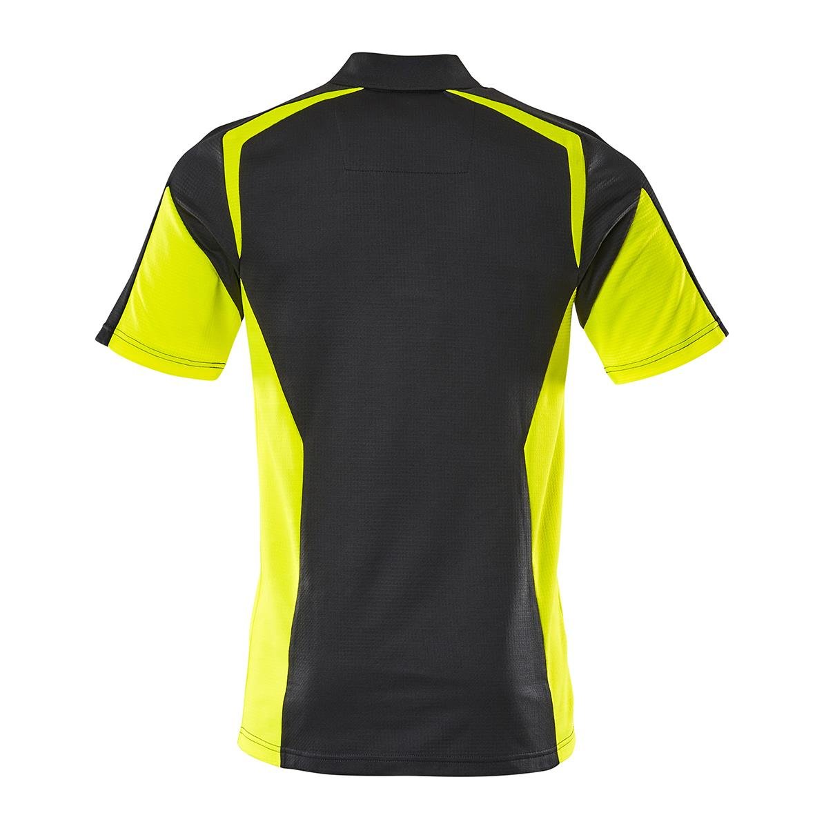 Svart och varselgul pikétröja med mascot-tryck, kort ärm, sportig design