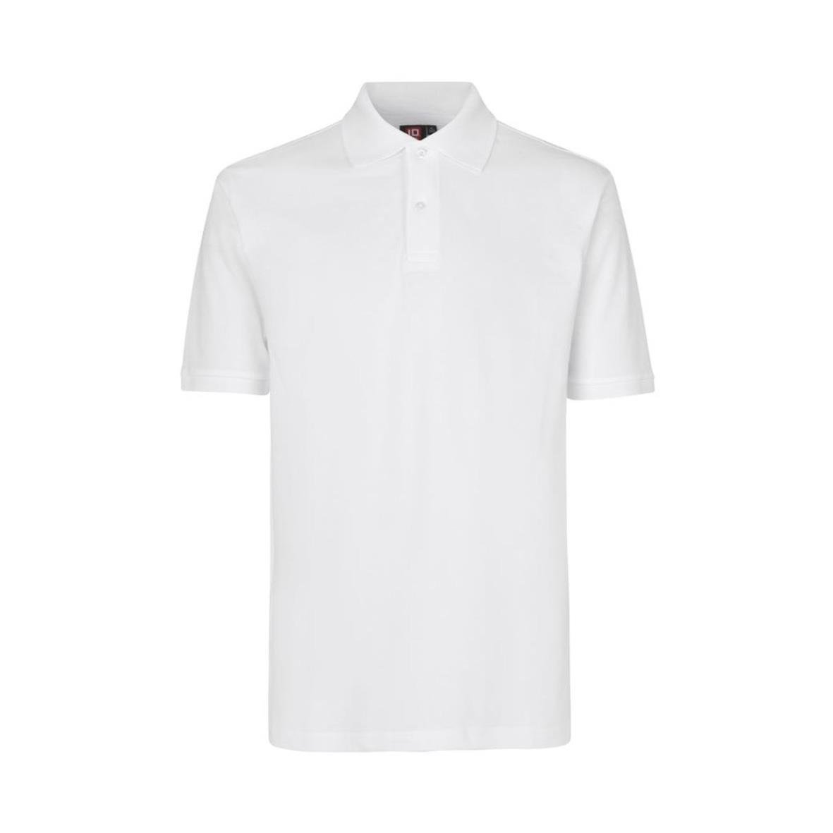 Vit pikétröja med krage och knappar, kort ärm, enkel design