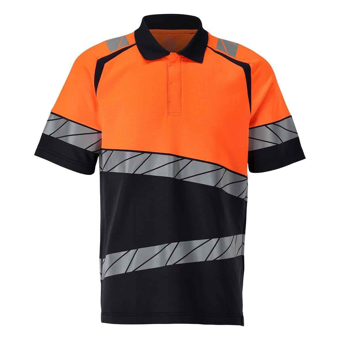 Pikétröja i marin/varselorange med reflexdetaljer och svart krage i storlek 2XL