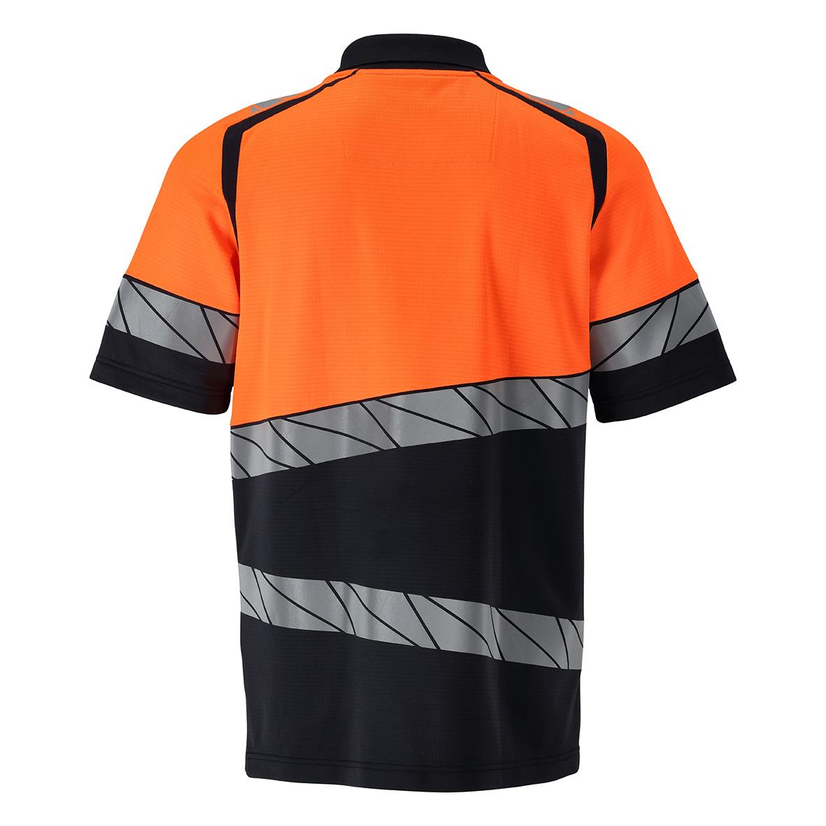 Pikétröja i marin och varselorange med reflexband och svart detaljering, storlek 2XL