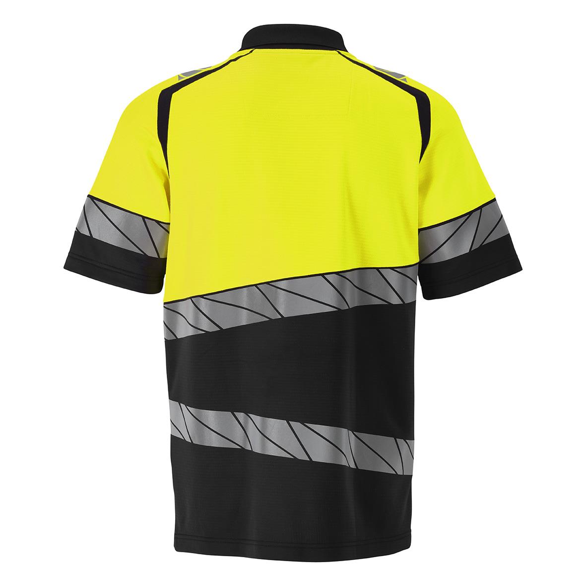 Svart och varselgul pikétröja med reflexdetaljer, storlek 2XL