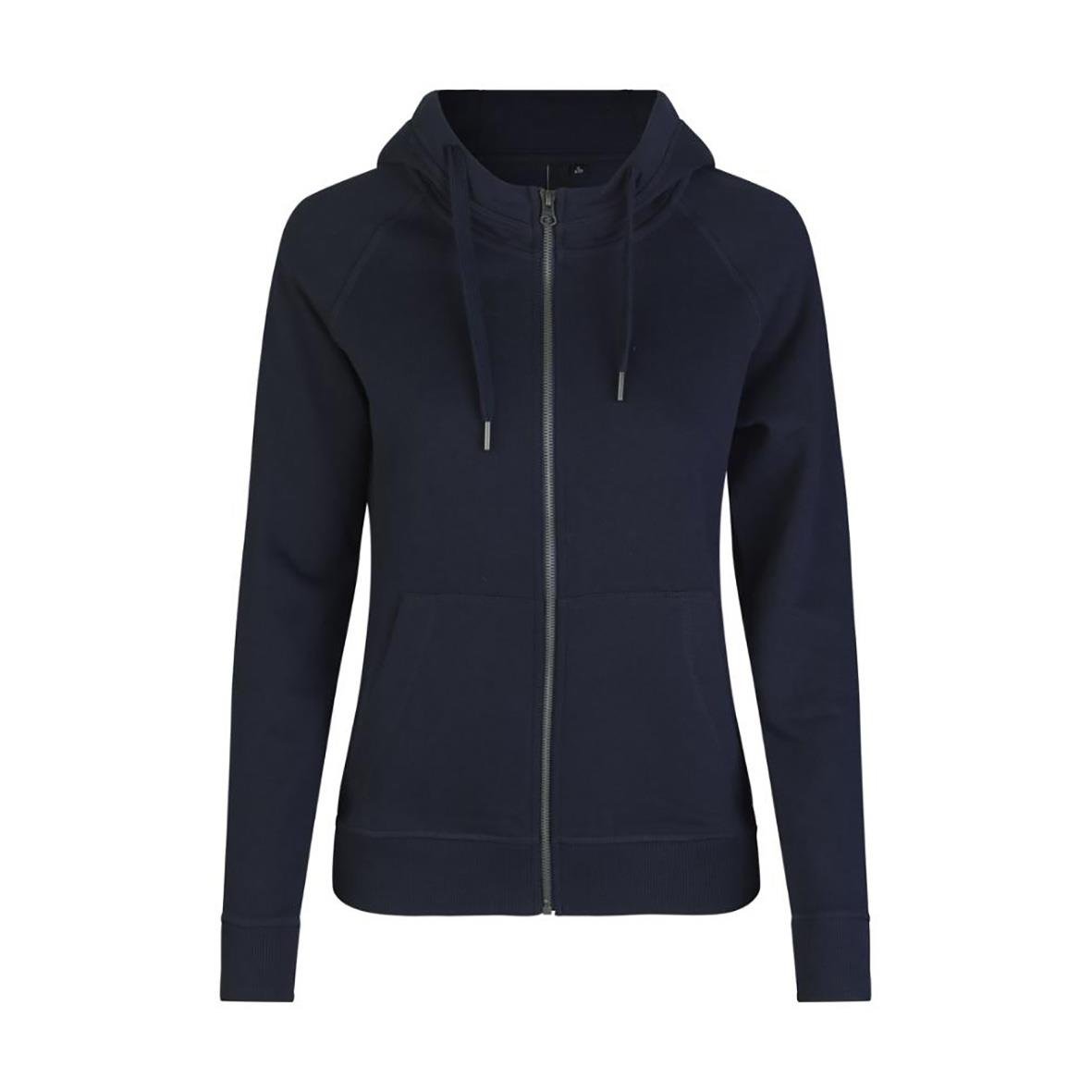 Marinblå hoodie med dragkedja och huva för dam i storlek XS