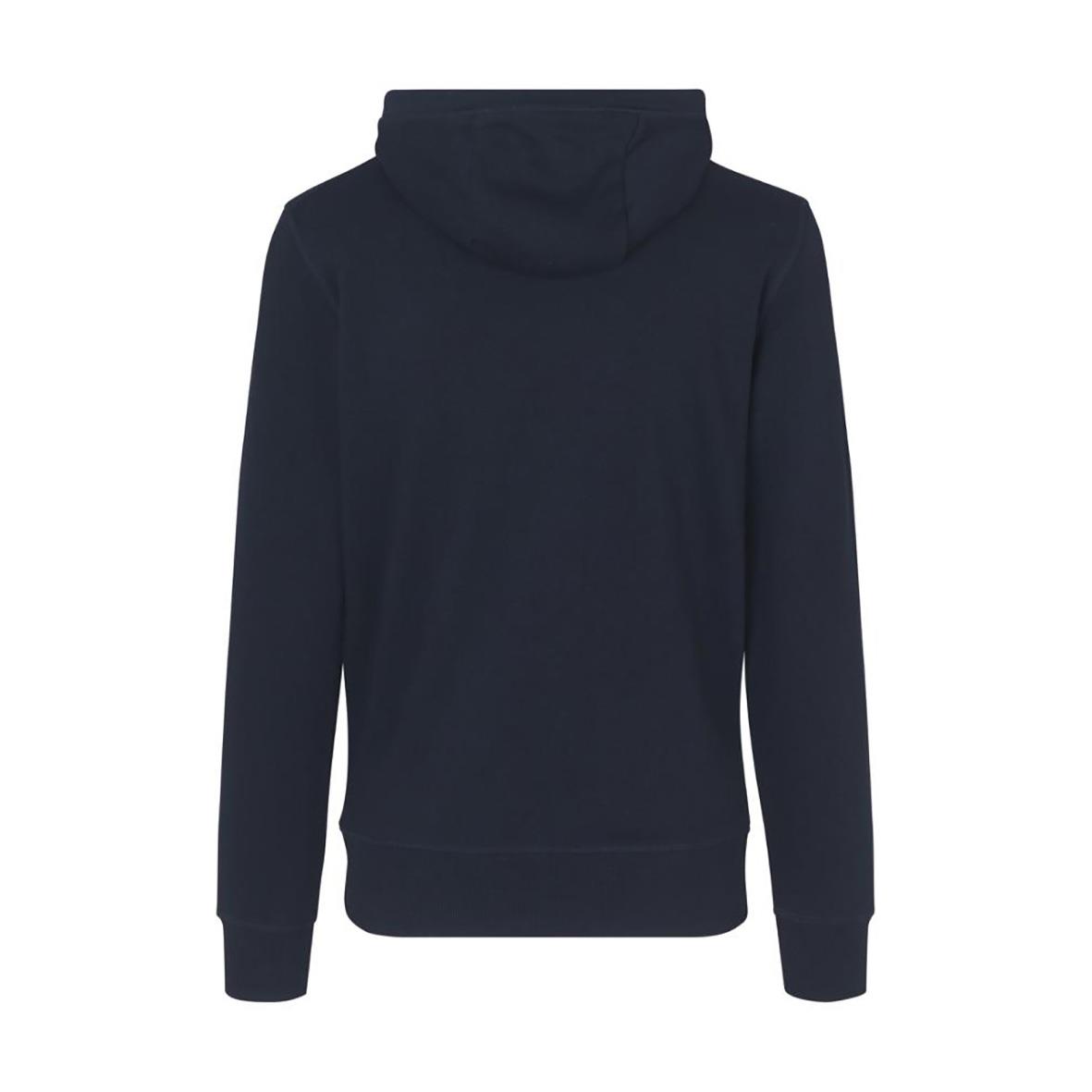 Marinblå hoodie med dragkedja och huva, enkel design