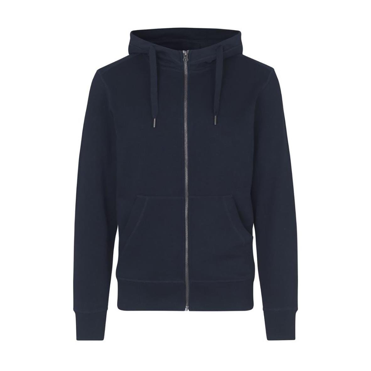 Marinblå hoodtröja med dragkedja och huva