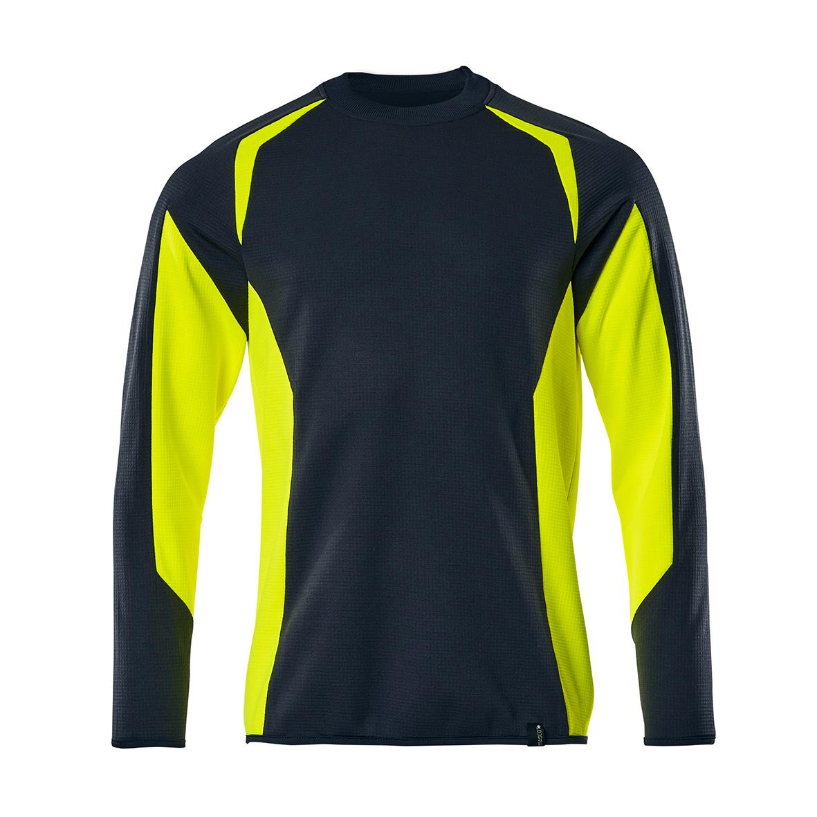 Mörk marin sweatshirt med varselgul detaljer och långärmad design