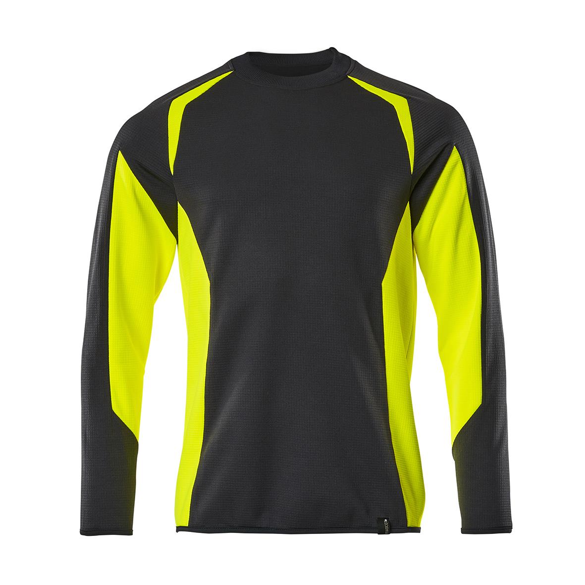 Svart och varselgul sweatshirt med långärmad design och kontrasterande färgblock, storlek XS