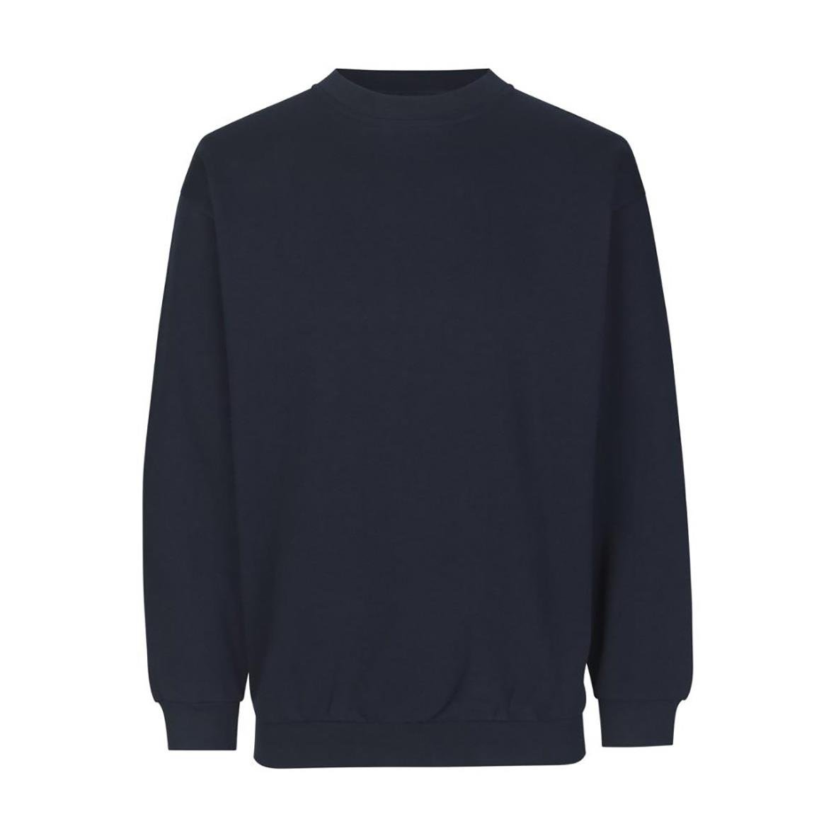 Marinblå sweatshirt i storlek XS utan synliga logotyper eller mönster